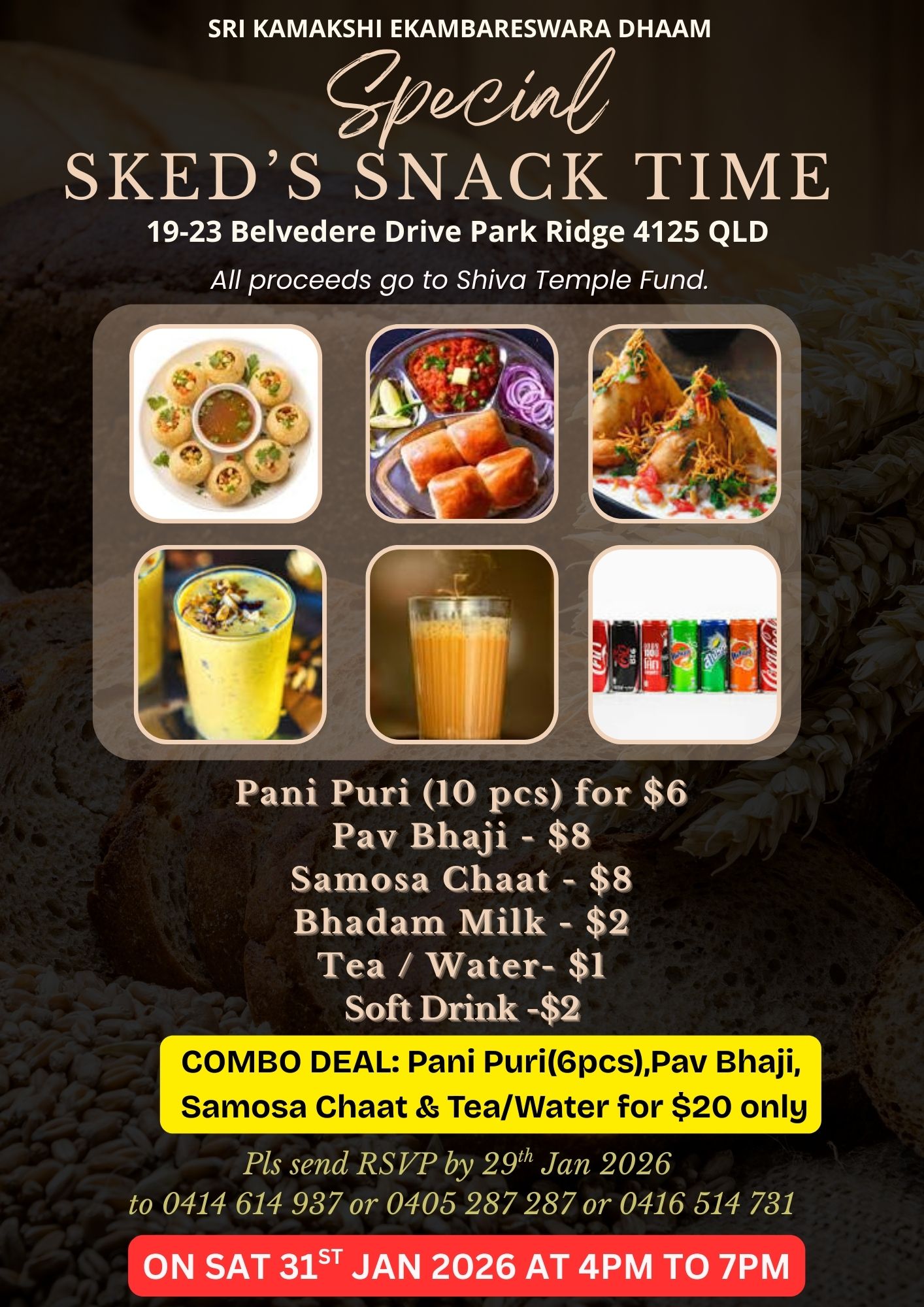 Temple Snack Time Fundraising Veg Food Event in brisbane 31 Jan 2026