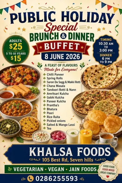 King's Birthday Public Holiday Brunch & Dinner Buffet at Khalsa Foods - 08 June 2026