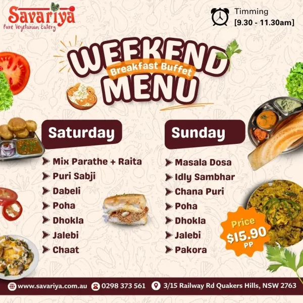 Savariya Weekend Breakfast Buffet | Indian Vegetarian Feast | Quakers Hill