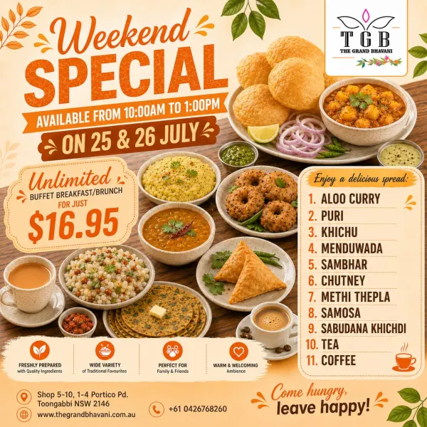 Unlimited Weekend Breakfast & Brunch Buffet at The Grand Bhavani 25 - 26 July