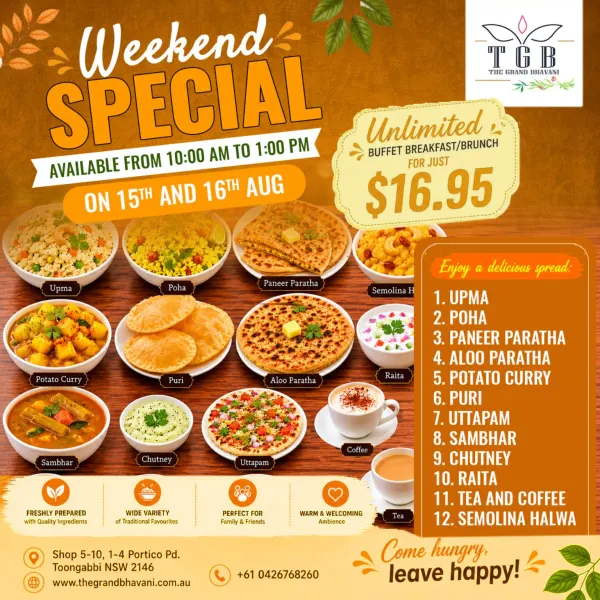 Unlimited Weekend Breakfast & Brunch Buffet at The Grand Bhavani – Only $16.95