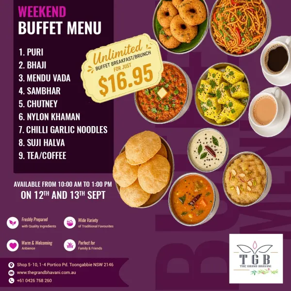 The Grand Bhavani Weekend Unlimited Breakfast & Brunch Buffet  | 12 - 13 Sep