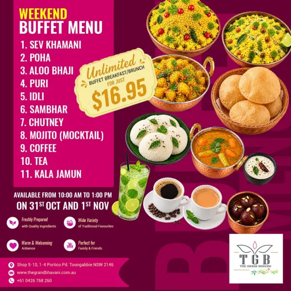 The Grand Bhavani Weekend Buffet in Toongabbie | Unlimited Indian Breakfast & Brunch – $16.95