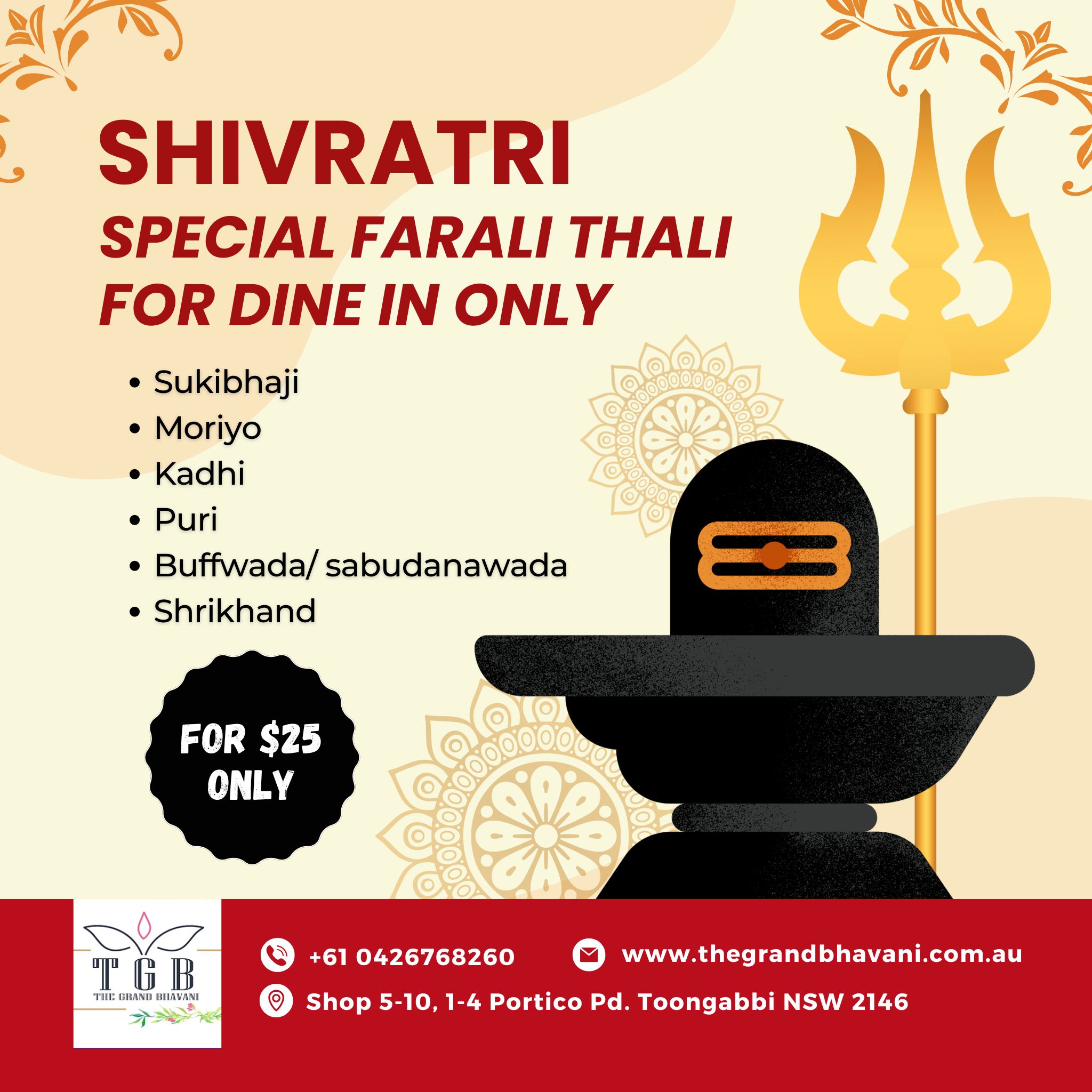 Shivratri Special Farali Thali – The Grand Bhavani, Toongabbie