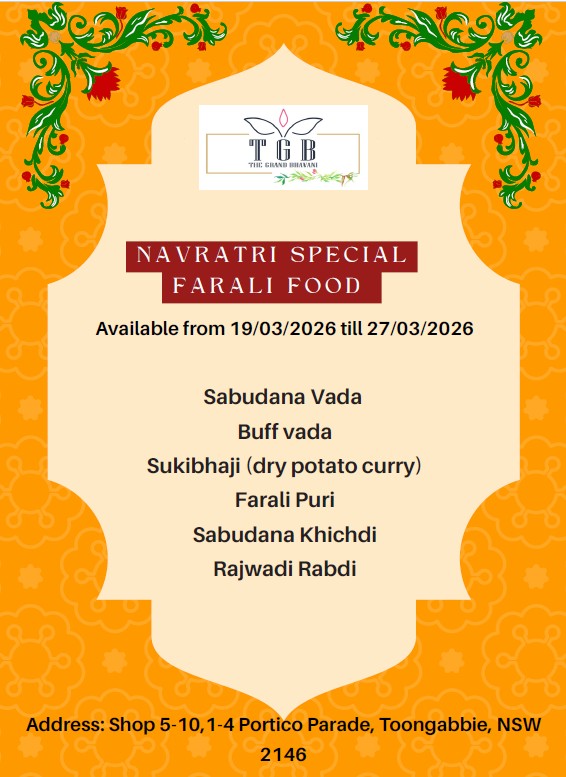 Navratri Satvik Feast at The Grand Bhavani Toongabie