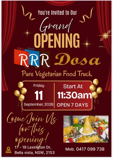 Grand Opening: RRR Dosa Pure Vegetarian Food Truck – Bella Vista | Live South Indian Dosas