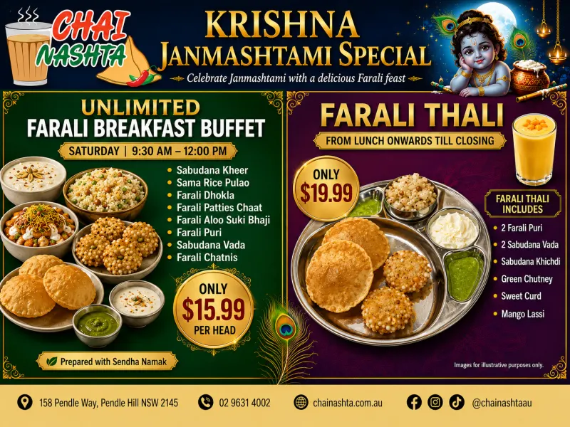 Unlimited Farali Breakfast Buffet at Chai Nashta Pendle Hill on Janmashtami day