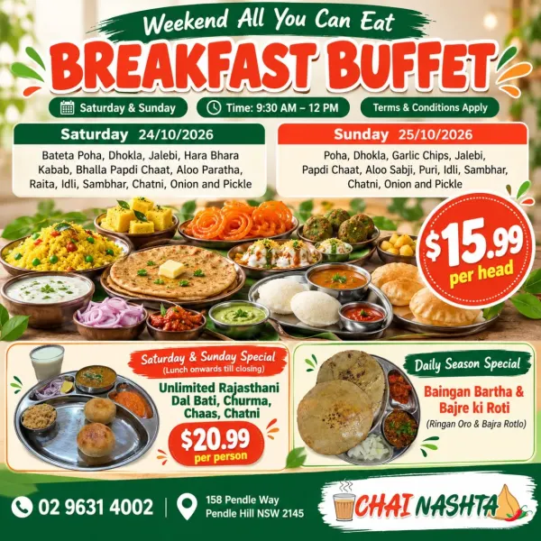 Chai Nashta – Weekend All-You-Can-Eat Breakfast Buffet - 24 - 25 Oct
