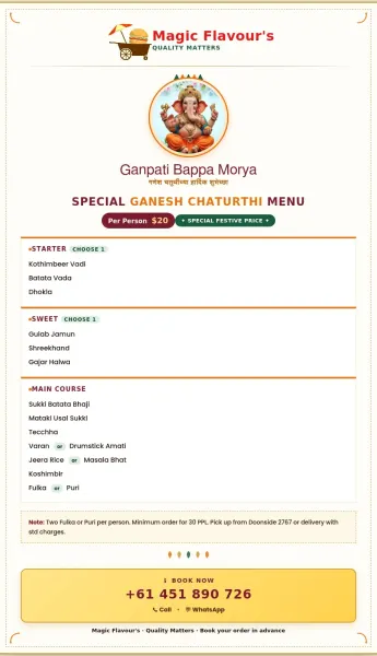 Ganesh Chaturthi Special Maharashtrian Festive Catering by Magic Flavour’s Sydney
