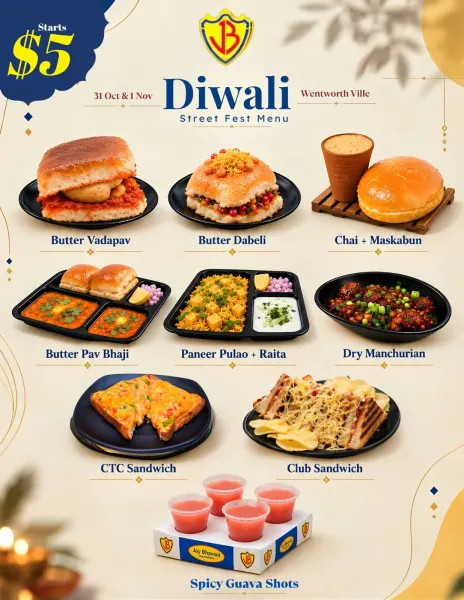 Jay Bhavani Diwali Street Food Specials | Wentworthville Festival | 31 Oct–1 Nov 2026