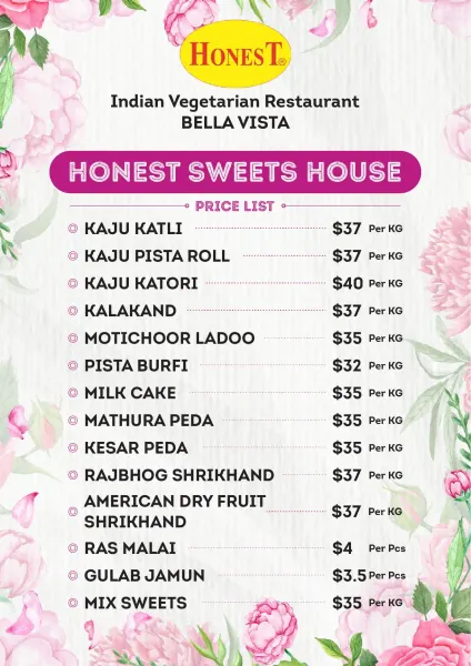 Raksha Bandhan Sweets at Honest Bella Vista – Kaju Katli, Motichoor Ladoo, Peda & More
