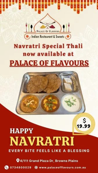 Navratri Special Fasting Thali at Palace of Flavours Indian vegetarian restaurant & sweets – Brisbane