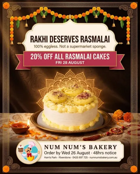 Raksha Bandhan Special – 20% OFF 100% Eggless Rasmalai Cakes at Num Num’s Bakery Riverstone