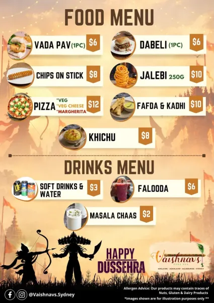 Vaishnav's Pure Veg Food Stall – Dussehra Celebrations & Ravan Dahan 2026 | Kings Park, Sydney