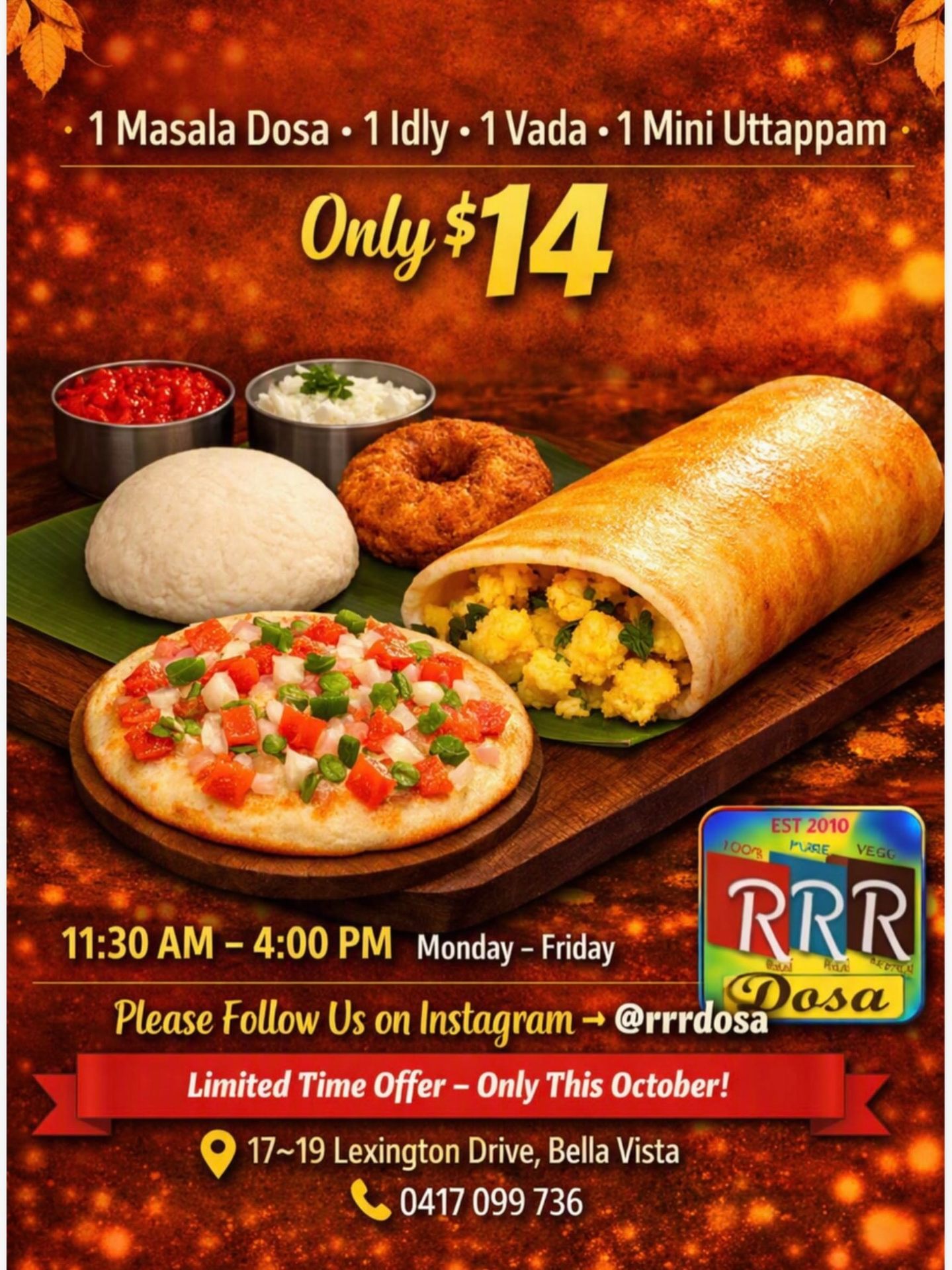 RRR Dosa Bella Vista – South Indian Special Combo for Just $14 | October Only !