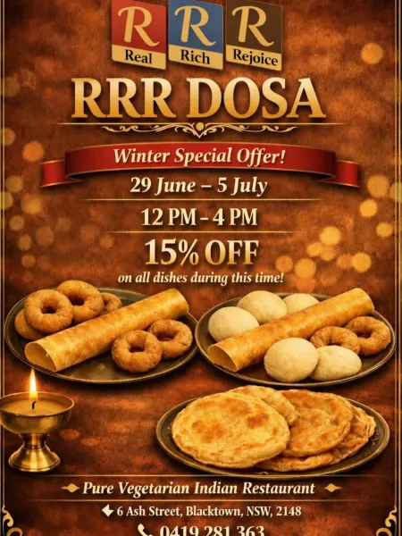 RRR Dosa Winter Lunch Special – 15% OFF All Dishes for limited time