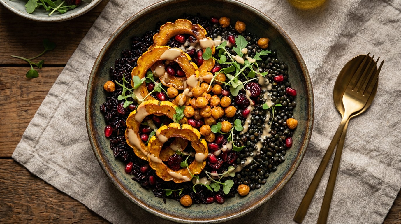 Black Rice & Lentils with Maple Roasted Delicata Squash