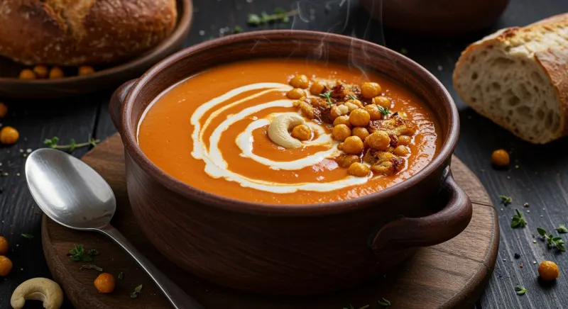 Creamy Vegan Tomato White Bean Soup with Roasted Garlic